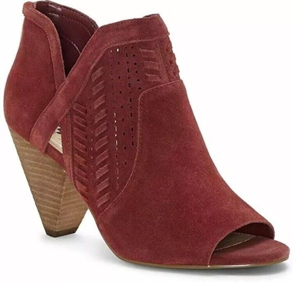 Vince Cameo Evelin Teaberry Suede Cone Heel Peep Tpe Shoes Sz 10 WIDE WIDTH - Picture 1 of 7